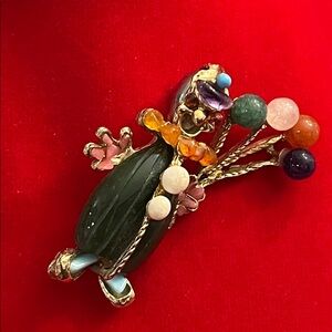 Vintage Swoboda Colorful Clown with a bouquet of balloons Signed Brooch.